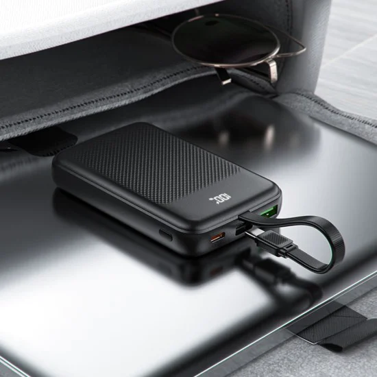 Външна батерия – Acefast (M13-10000) – с вграден кабел, Type-C, USB, 10000mAh, 38.5Wh, PD22.5W, LED дисплей – Черен
