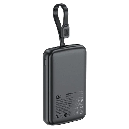 Външна батерия – Acefast (M13-10000) – с вграден кабел, Type-C, USB, 10000mAh, 38.5Wh, PD22.5W, LED дисплей – Черен