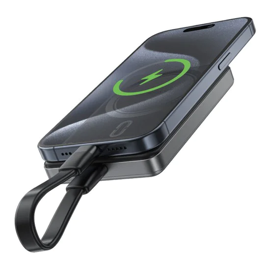 Външна батерия – Acefast (M12-10000) – магнитна, ултратънка, Type-C, 10000mAh, 38.7Wh, PD20W, LED индикатор – Черен