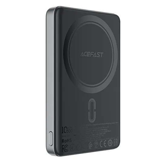 Външна батерия – Acefast (M12-10000) – магнитна, ултратънка, Type-C, 10000mAh, 38.7Wh, PD20W, LED индикатор – Черен