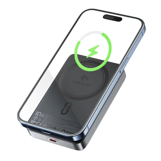 Външна батерия – Acefast (M11-10000) – магнитна, Type-C, 10000mAh, 38.5Wh, PD30W, сертифицирана Qi2, LED индикатор – Черен