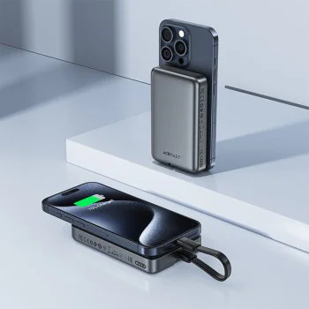 Външна батерия – Acefast (M10-10000) – магнитна, с Type-C кабел 0.1m, 2x USB-C, 10000mAh, 30W, LED индикатор – Черен