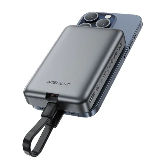 Външна батерия – Acefast (M10-10000) – магнитна, с Type-C кабел 0.1m, 2x USB-C, 10000mAh, 30W, LED индикатор – Черен