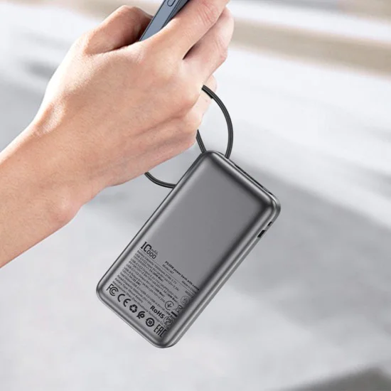 Външна батерия – Acefast (M7-10000) – с Type-C кабел, USB-C, USB, 10000mAh, 30W, цифров дисплей, устойчив на замърсяване – Черен