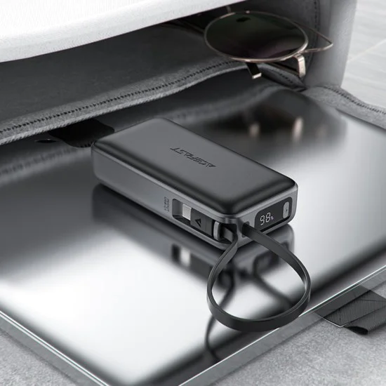 Външна батерия – Acefast (M7-10000) – с Type-C кабел, USB-C, USB, 10000mAh, 30W, цифров дисплей, устойчив на замърсяване – Черен