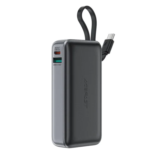Външна батерия – Acefast (M7-10000) – с Type-C кабел, USB-C, USB, 10000mAh, 30W, цифров дисплей, устойчив на замърсяване – Черен