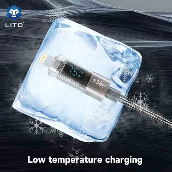 Lito - Кабел за данни (LD09CL) - Lightning към Type-C, 36W високоскоростно зареждане, LED дисплей, 1.2 м - Черен