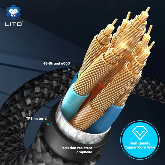 Lito - Кабел за данни (LD09CL) - Lightning към Type-C, 36W високоскоростно зареждане, LED дисплей, 1.2 м - Черен