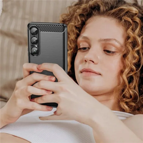 Калъф за Sony Xperia 1 VII - Techsuit - Carbon Silicone - Черен