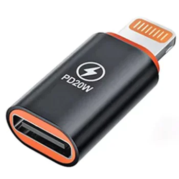 Techsuit - Премиум OTG адаптер HyperPort (A3) - Type-C мъжки към Lightning женски, PD20W, конвертор за iPhone - черен / оранжев