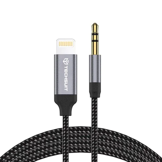 Techsuit - Премиум кабелен адаптер SoundShell (AC10) - iOS към 3.5 мм жак, 16bit/48Khz, 1.5 м - Сив