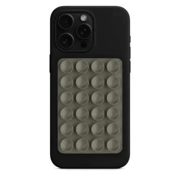 Държач за телефон (SC-PAD) - Techsuit - Вакуумна подложка за селфита, Силикон, Залепваща стойка, Правоъгълна форма - Светлосив