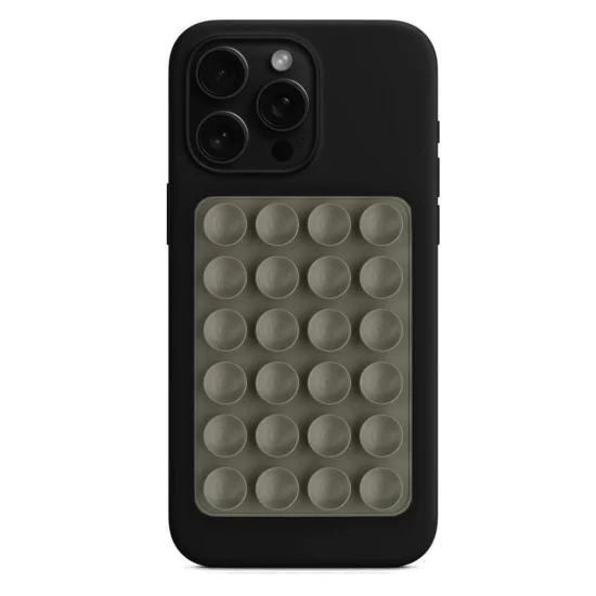 Държач за телефон (SC-PAD) - Techsuit - Вакуумна подложка за селфита, Силикон, Залепваща стойка, Правоъгълна форма - Светлосив
