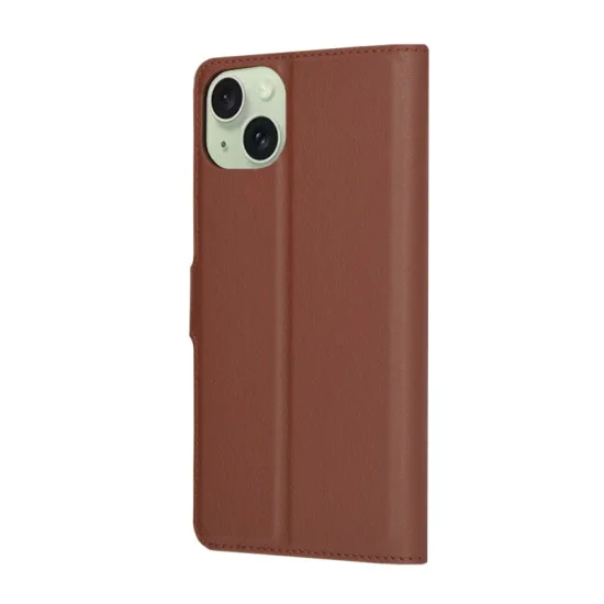 Калъф за iPhone 15 Plus - Кожено Протектор - Кафяв