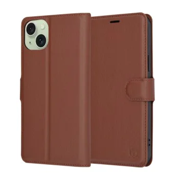 Калъф за iPhone 15 Plus - Кожено Протектор - Кафяв