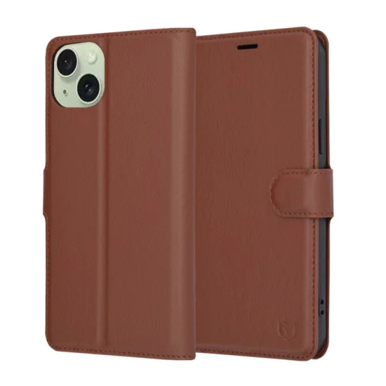Калъф за iPhone 15 Plus - Кожено Протектор - Кафяв
