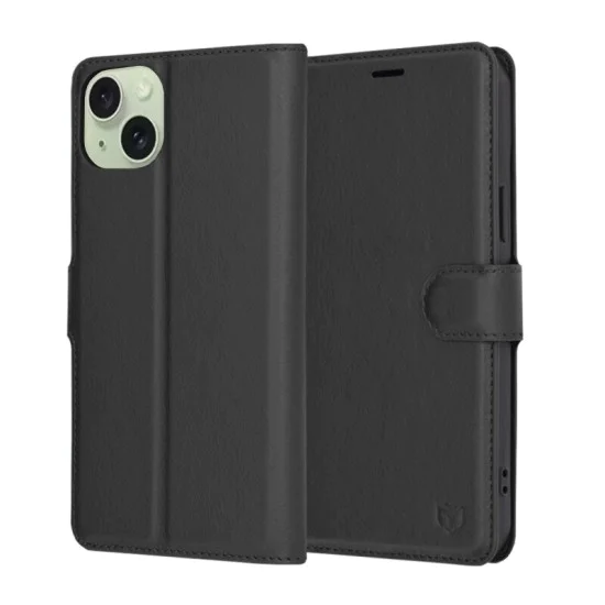 Калъф за iPhone 15 Plus - Кожено Протектор - Черен