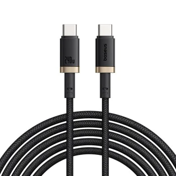 Baseus - Кабел за данни Dura Series (P10377803U03-00) - за MacBook, бързо зареждане, Type-C, PD 240W, 480Mbps, 1m - Златист / Черен