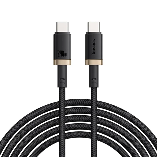 Baseus - Кабел за данни Dura Series (P10377803U03-00) - за MacBook, бързо зареждане, Type-C, PD 240W, 480Mbps, 1m - Златист / Черен