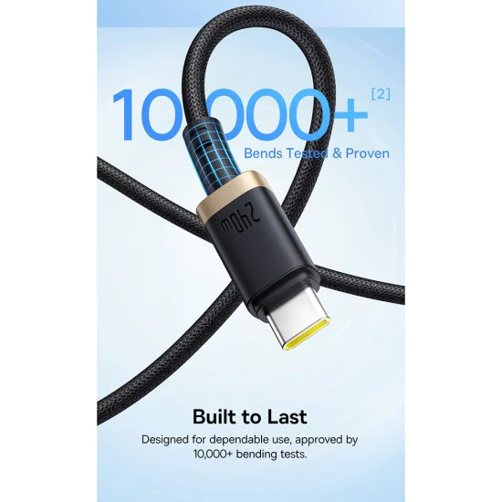 Baseus - Кабел за данни Dura Series (P10377803U03-00) - за MacBook, бързо зареждане, Type-C, PD 240W, 480Mbps, 1m - Златист / Черен