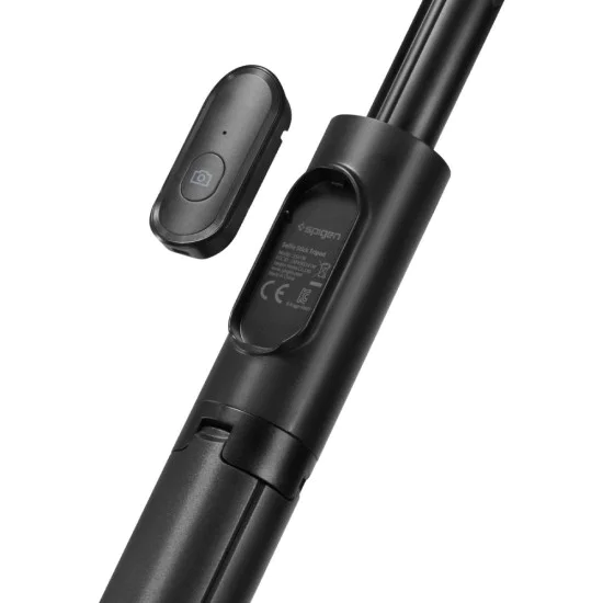 Spigen - Селфи стик (S541W) - с дистанционно управление, статив, стабилен, Bluetooth, сгъваем, неплъзгащи се силиконови подложки - черен