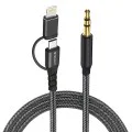 Techsuit - Премиум кабелен адаптер 3в1 EchoSnap (AC15) - Lightning/Type-C към 3.5 мм жак, Hi-Fi качество, 1 м - Черен
