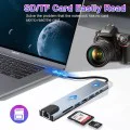 Techsuit - Докинг станция NetBridge 8 в 1 (H2) - Type-C към 2x Type-C, 2x USB, HDMI, RJ45, TF/SD, 4K@30Hz, PD87W - Сив