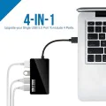 Techsuit - Докинг станция QuantumNode 4 в 1 (H15) - USB към 4x USB 3.0, ABS - Черна