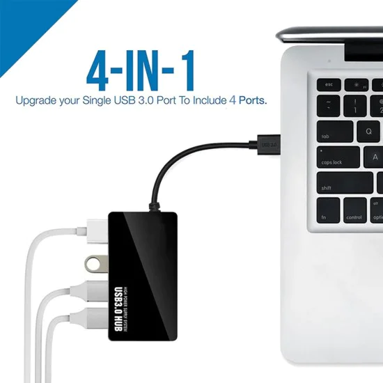 Techsuit - Докинг станция QuantumNode 4 в 1 (H15) - USB към 4x USB 3.0, ABS - Черна