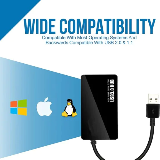 Techsuit - Докинг станция QuantumNode 4 в 1 (H15) - USB към 4x USB 3.0, ABS - Черна