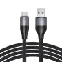 Lito - Кабел за данни (LD23T) - USB към Type-C, бързо зареждане, плетен найлон, 6A, 480Mbps, 1m - Сив