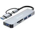 Techsuit - Докинг станция DataBridge 5 в 1 (H7) - USB, Type-C към USB 3.0, 2x USB 2.0, SD/TF карта - Сив