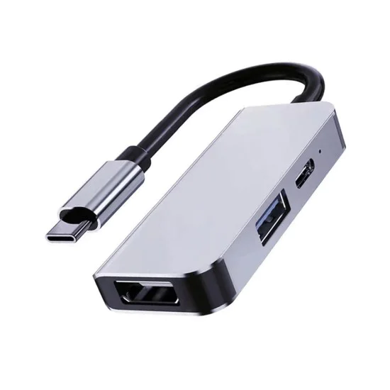 Techsuit - Докинг станция TurboChargeX 3 в 1 (H4) - Type-C към Type-C, USB, HDMI, 4K@30Hz, PD87W - Сив