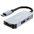Techsuit - Докинг станция TurboChargeX 3 в 1 (H4) - Type-C към Type-C, USB, HDMI, 4K@30Hz, PD87W - Сив
