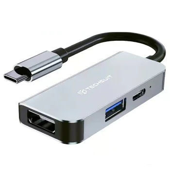 Techsuit - Докинг станция TurboChargeX 3 в 1 (H4) - Type-C към Type-C, USB, HDMI, 4K@30Hz, PD87W - Сив