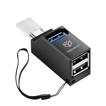 Techsuit - Мини докинг станция EchoLink 3 в 1 (H10) - Type-C към 2x USB 2.0, 1x USB 3.0 - Черна