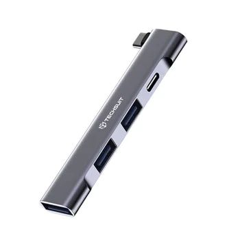 Techsuit - Докинг станция ZenithDock 4 в 1 (H12) - USB-C към 2x USB 2.0, 1x USB 3.0, 1x Type-C, 60W - Сив