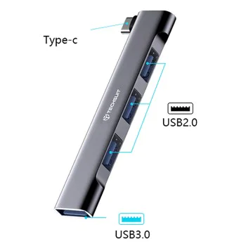 Techsuit - Докинг станция ZenithDock 4 в 1 (H13) - USB-C към 3x USB 2.0, 1x USB 3.0 - Сив