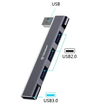 Techsuit - Докинг станция ZenithDock 4 в 1 (H14) - USB към 3x USB 2.0, 1x USB 3.0 - Сив
