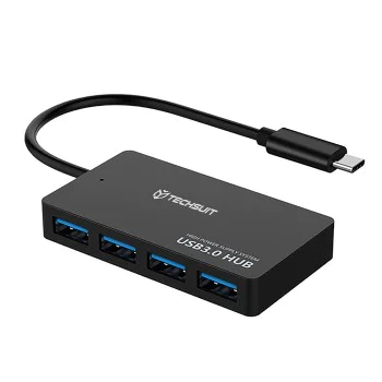 Techsuit - Докинг станция QuantumNode 4 в 1 (H16) - USB-C към 4x USB 3.0, ABS - Черна