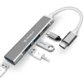 Techsuit - Докинг станция PolarisBridge 4 в 1 (H18) - USB-C към 1x USB 3.0, 2x USB 2.0, 1x Type-C - Сив/Бял