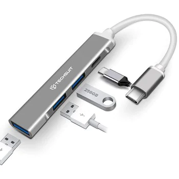 Techsuit - Докинг станция PolarisBridge 4 в 1 (H18) - USB-C към 1x USB 3.0, 2x USB 2.0, 1x Type-C - Сив/Бял