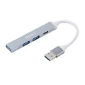 Techsuit - Докинг станция PolarisBridge 4 в 1 (H19) - USB към 2x USB 2.0, 1x USB 3.0, 1x Type-C - Сив/Бял