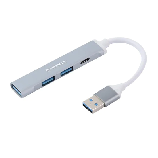 Techsuit - Докинг станция PolarisBridge 4 в 1 (H19) - USB към 2x USB 2.0, 1x USB 3.0, 1x Type-C - Сив/Бял