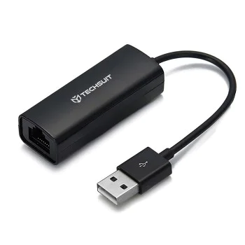 Techsuit - Ethernet адаптер NetLink (AC19) - USB мъжки към RJ45 LAN порт женски, 100Mbps, ABS - черен