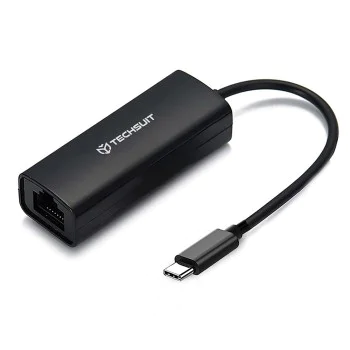 Techsuit - Ethernet адаптер NetLink (AC20) - Type-C мъжки към RJ45 LAN порт женски, 100Mbps, ABS - черен