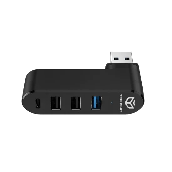 Techsuit - Докинг станция SplitterNode 4 в 1 (H17) - USB към 3x USB, 1x Type-C, 5Gbps, ABS, 180° въртене - Черна