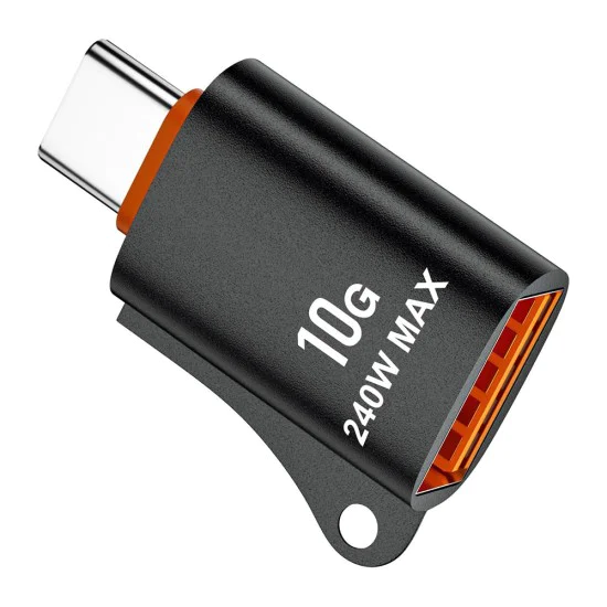 Techsuit - Премиум OTG адаптер HyperPort (A1) - USB 3.0 женски към Type-C мъжки, 10Gbps, 240W, алуминиева сплав - черен / оранжев