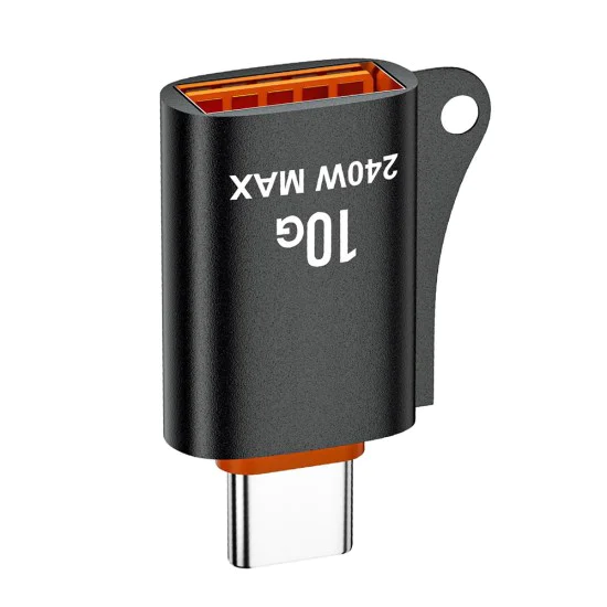 Techsuit - Премиум OTG адаптер HyperPort (A1) - USB 3.0 женски към Type-C мъжки, 10Gbps, 240W, алуминиева сплав - черен / оранжев