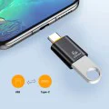 Techsuit - Премиум OTG адаптер HyperPort (A2) - USB към Type-C, 5Gbps, 6A, 120W, конвертор за компютър/лаптоп - черен / оранжев